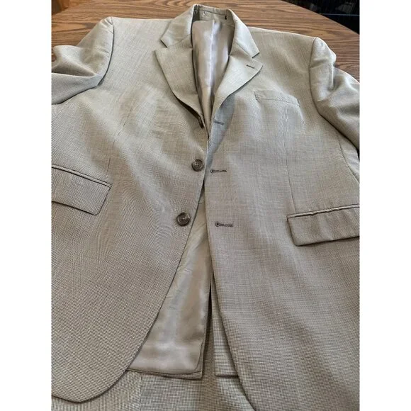 Chaps Ralph Lauren tan wool cashmere suit jacket and pants size 46R